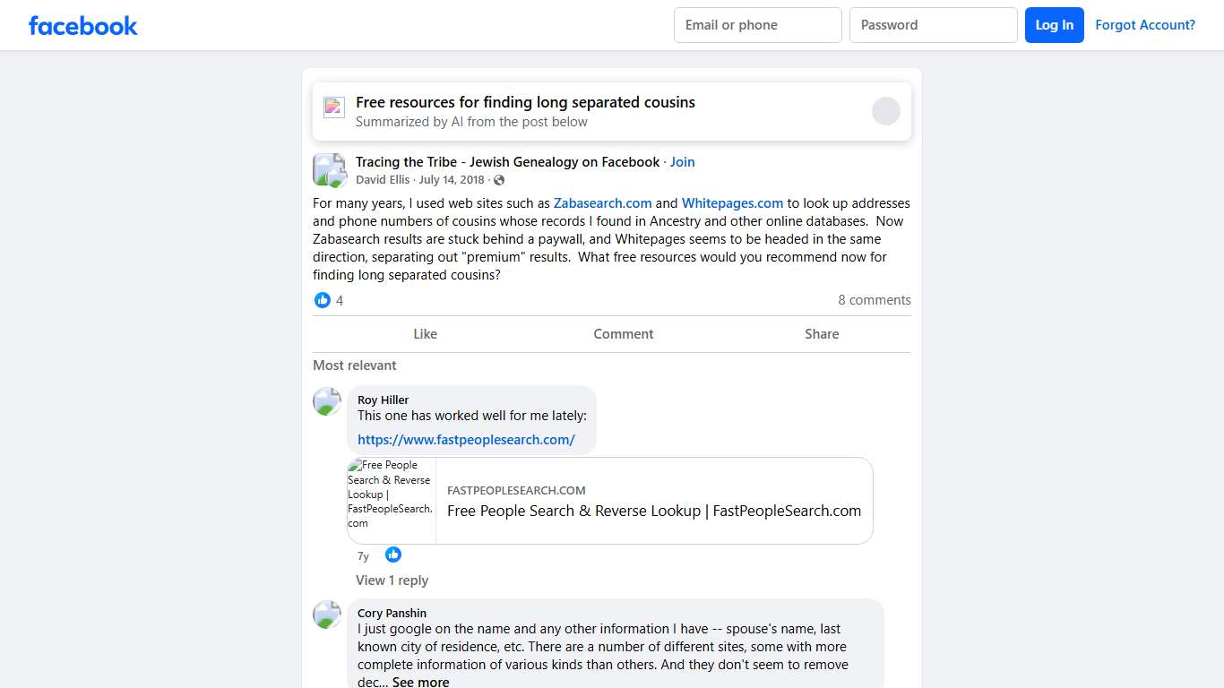 Tracing the Tribe - Jewish Genealogy on Facebook | For many years, I used web sites such as Zabasearch.com and Whitepages.com to look up addresses and phone numbers of cousins whose records I found in ... | Facebook
